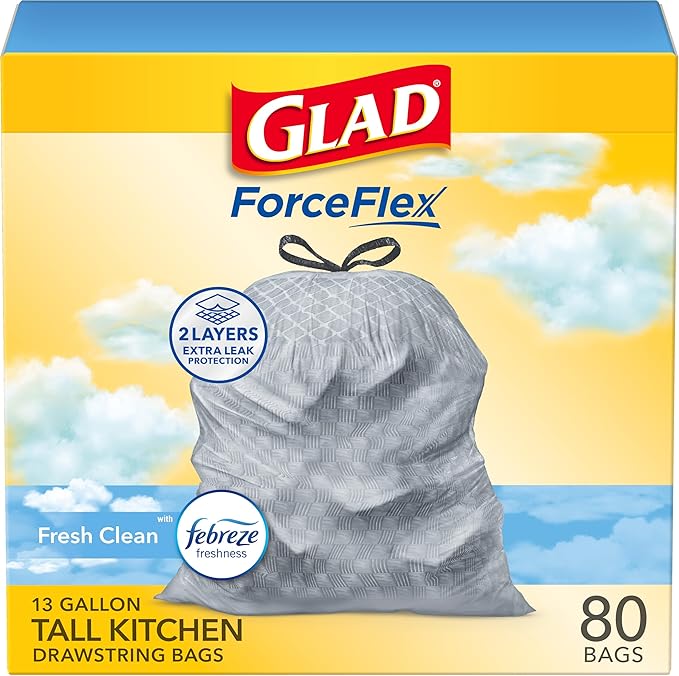 Glad ForceFlex Tall Kitchen Trash Bags, 13 Gallon, Fresh Clean by GladTrashFoodStorage