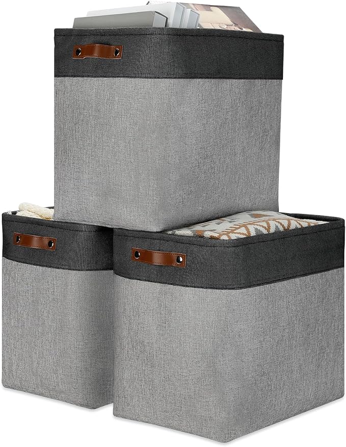 DULLEMELO Grey Storage Baskets for Organizing 3 Pack Fabric Shelf Baskets for by DULLEMELO