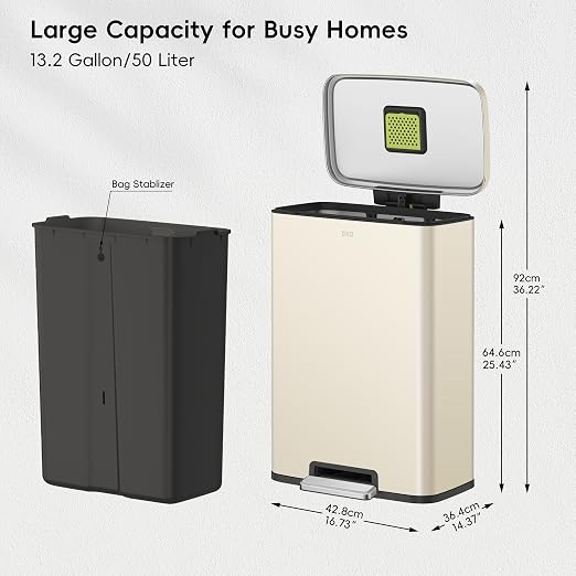 EKO Madison Vanilla Stainless Steel 50 Liter/13.2 Gallon Step Trash Can - Image 3