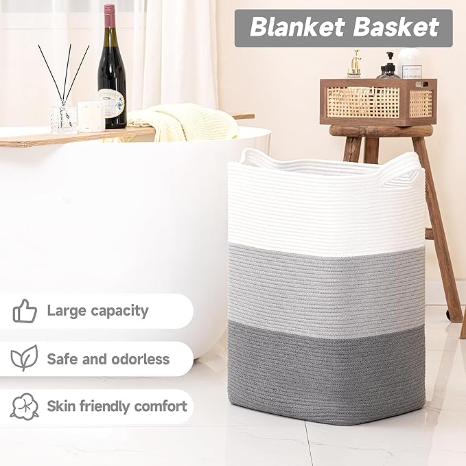 CLHMILY&Z 75L Laundry Basket Rectangular Grey Rope - Image 2