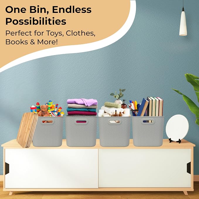 Storage Bins with Bamboo Lid – Stackable, and Home – Elegant Wicker-Style - Image 5