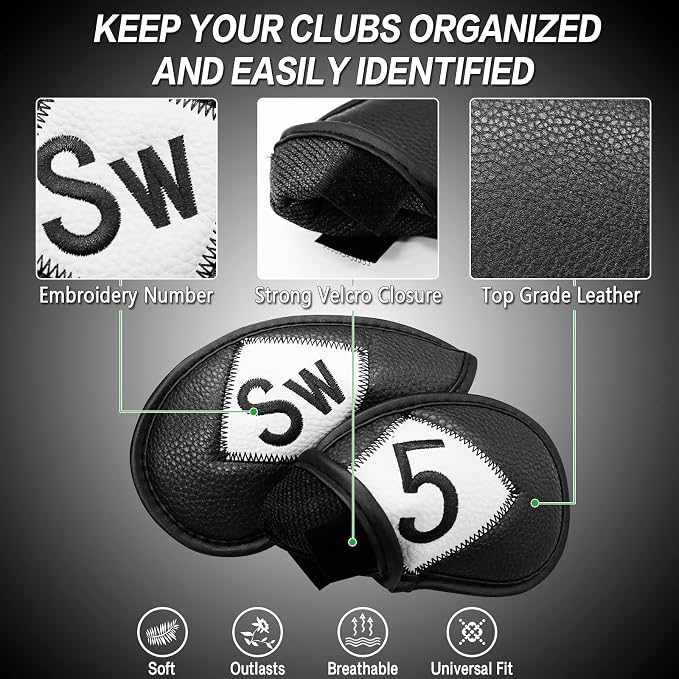 FINGER TEN Premium Synthetic Leather Stylish Iron & Wedge Golf Head Covers - Image 3
