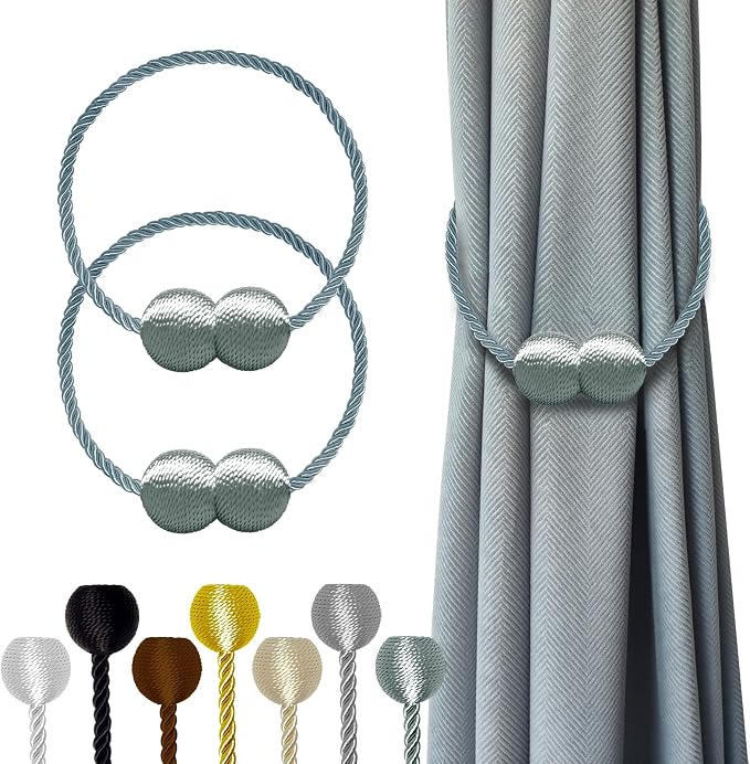 Hion Magnetic Curtain Tiebacks Gray Blue 2 Pack, Curtain Tiebacks Buckles by Hion