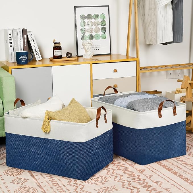 DULLEMELO 2-Pack Extra Large Blanket Basket Fabric Storage Baskets - Image 4