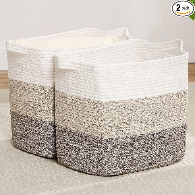 Tall Storage Bins for Clothes Fabric Cotton Rope Storage Baskets by Laughbird