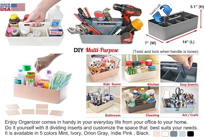 2 PACK - Portable DIY 8 Dividers Durable Plastic Tote Tool & Supply Cleaning - Image 5