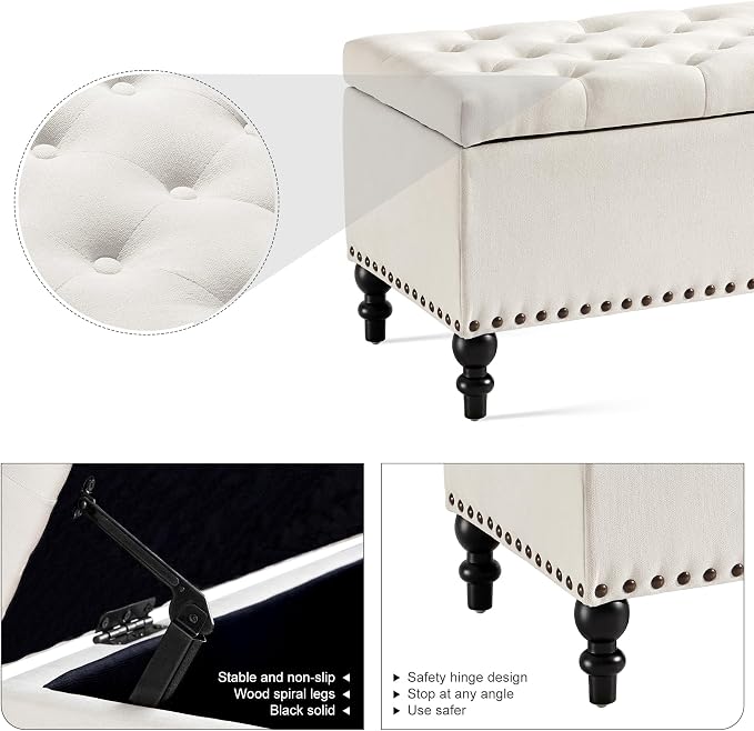 Storage Ottoman 50.2 Inches Upholstered Fabric Storage Ottoman Bench，Button - Image 5