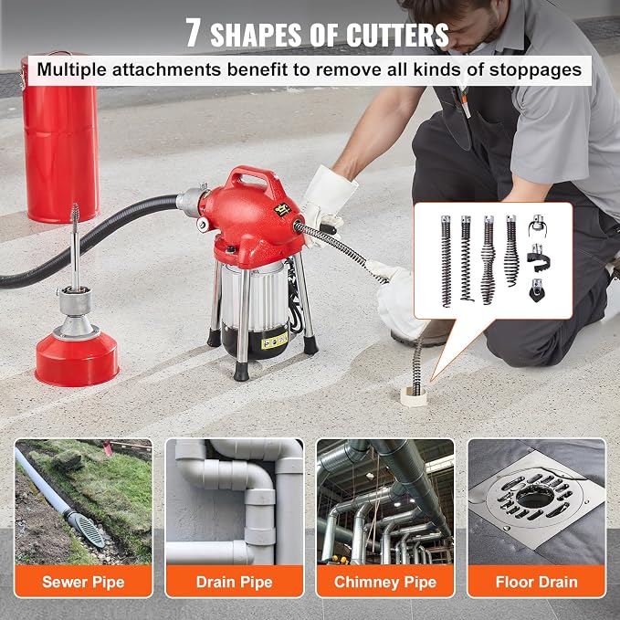 VEVOR Drain Cleaner Machine 120FT x 5/8 Inch, 370W Electric Sewer Snake Auger - Image 4