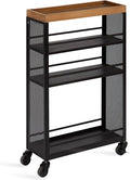 Kate and Laurel Piazza Decorative Slim Storage Cart, Natural Wood and Black by KateandLaurel