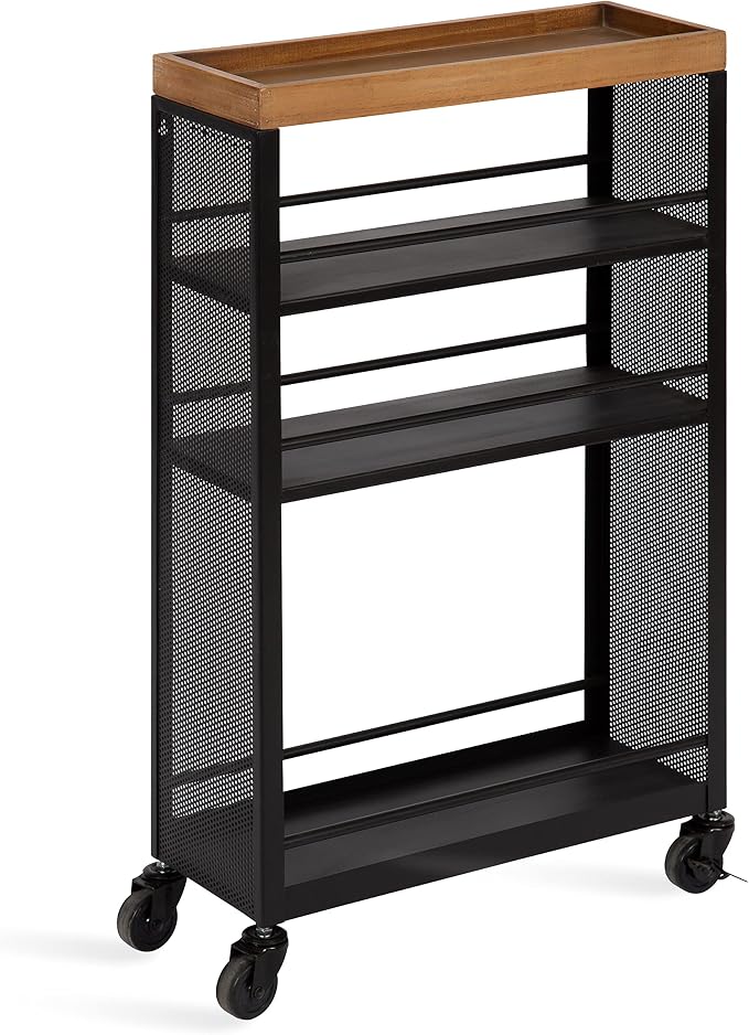 Kate and Laurel Piazza Decorative Slim Storage Cart, Natural Wood and Black by KateandLaurel