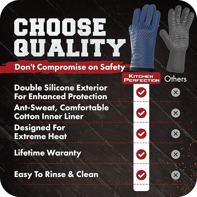 KITCHEN PERFECTION S Silicone Smoker Oven Gloves -Extreme Heat Resistant BBQ - Image 9