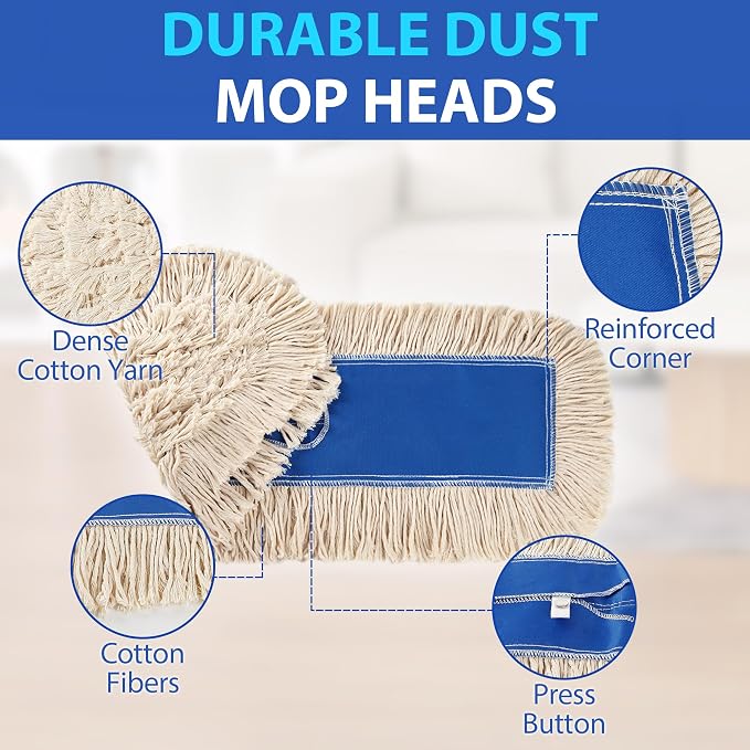 2 Pack - 24" Wide X 5 Cotton Floor Dust Mop Head Refill Short Fiber - Image 5