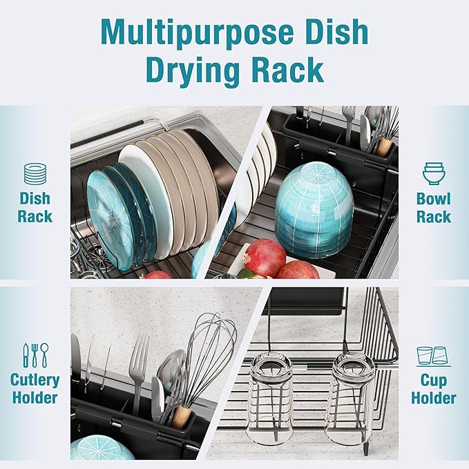 JASIWAY Dish Drying Rack in Sink, Over The Sink Colander Strainer Basket - Image 3