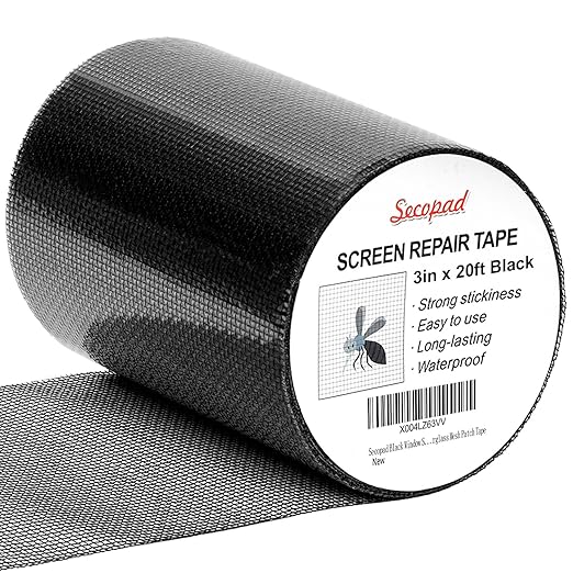 Black Window Screen Repair Tape, 3IN x 20FT Screen Repair Kit by Secopad