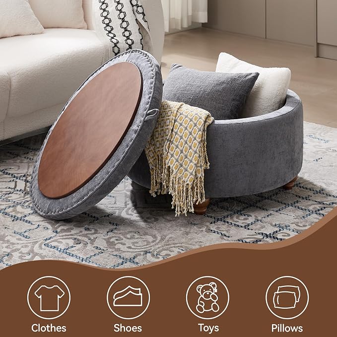 30Inch Round Storage Ottoman - Image 6
