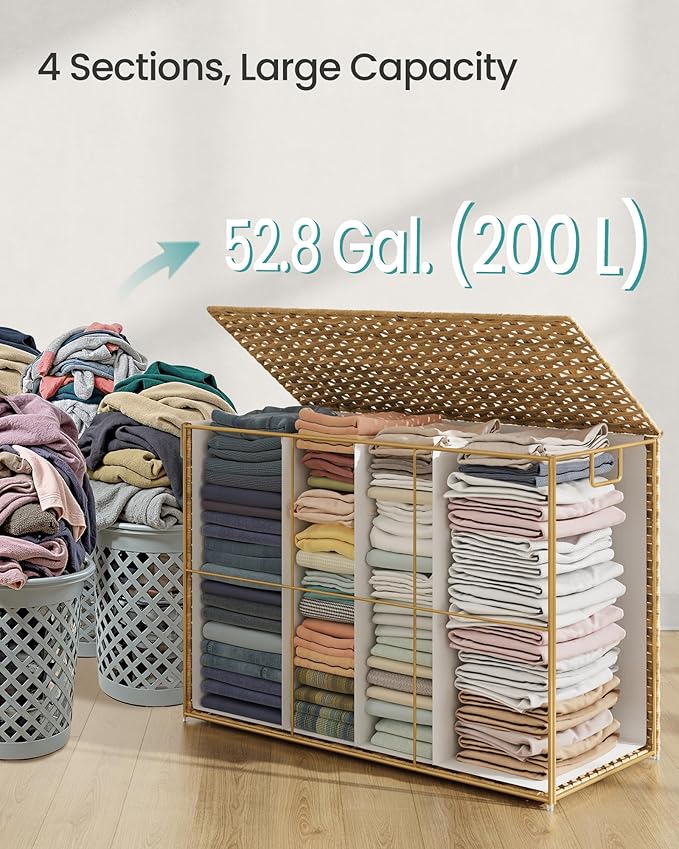 SONGMICS Laundry Hamper with Lid, 200 L Clothes Hamper with 2 Removable Liner - Image 4