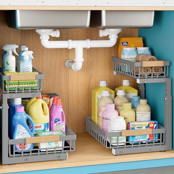 1 Packs 2 Tier Grey Under Sink Organizer, Under Sink Organizers and Storage by Unknown
