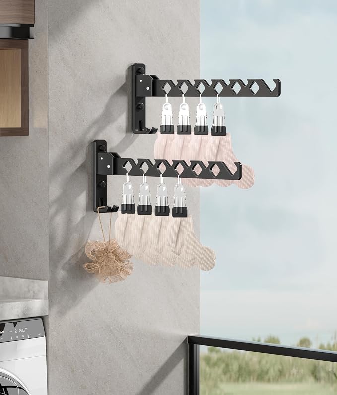 Wall Mount Coat Hanger Holder Black Clothes Drying Organizer Rack Garment Hooks - Image 7