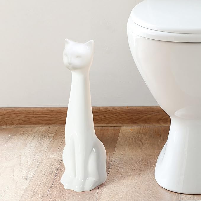Allure Home Creation Cat 3-Piece Ceramic Toilet Brush Holder & Soap Dispenser - Image 3