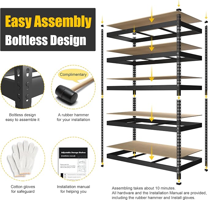 PrimeZone 4 Pack Heavy Duty Adjustable 5 Tier Garage Storage Shelves - Image 5