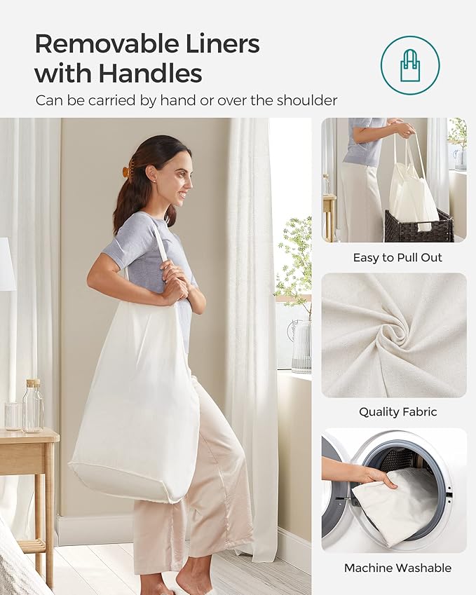SONGMICS Laundry Hamper with Lid, 90L Clothes Hamper with 2 Removable Liner Bags - Image 4