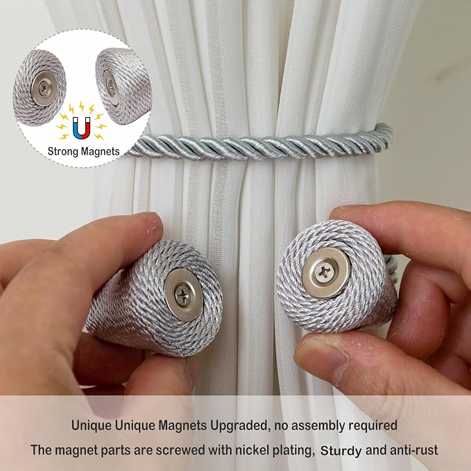 Magnetic Curtain Tiebacks 8 Pack Outdoor Rope Curtain Tie Backs Decorative - Image 3