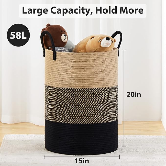 Fiona's magic 58L Large Woven Laundry Hamper, Tall Cotton Rope Laundry Basket - Image 3