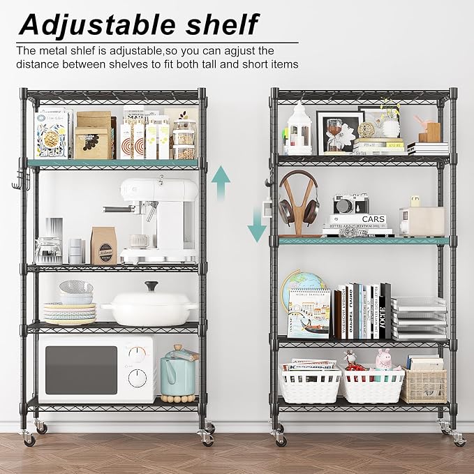 Himimi 5-Tier Storage Shelf Wire Shelving Unit on Wheels Heavy Duty Metal - Image 6