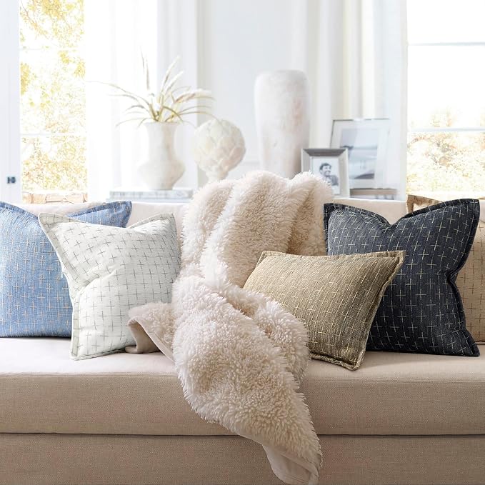 ZWJD Pillow Covers 18x18 Set of 2 Soft Polyester Textured Pillow Covers - Image 4