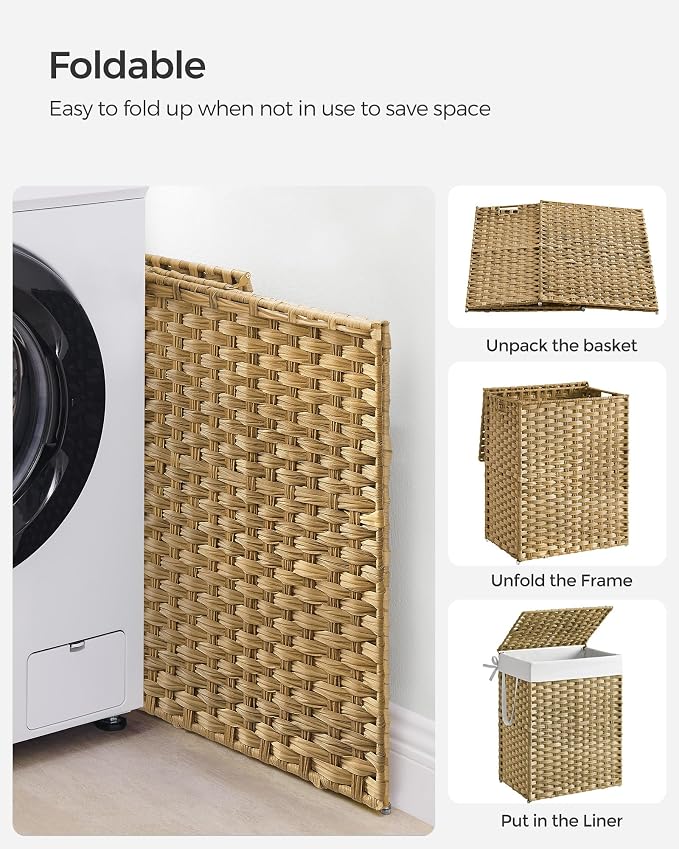 SONGMICS Laundry Hamper with Lid, 23.8 Gallon Synthetic Rattan Clothes Laundry - Image 8
