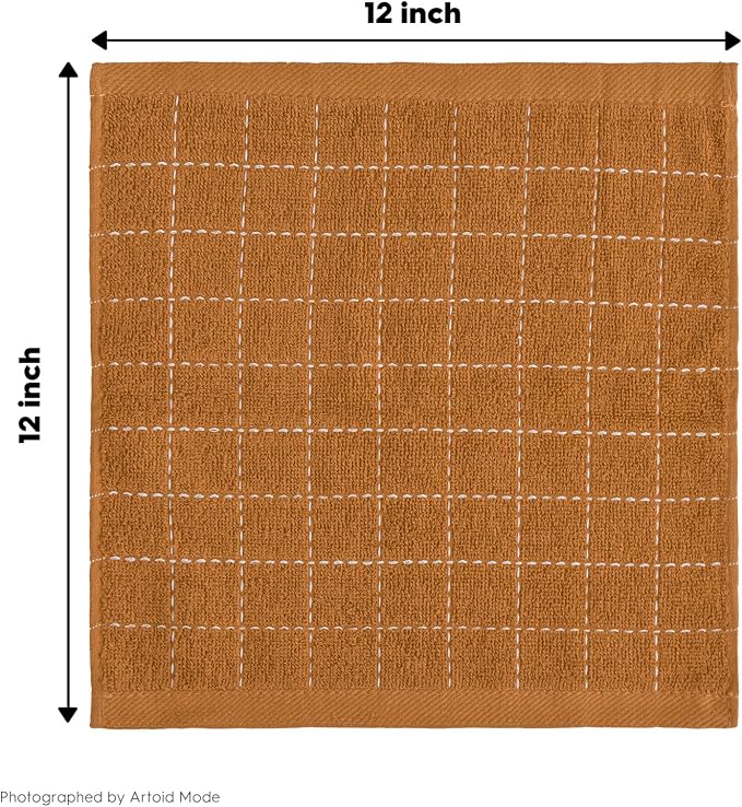 Artoid Mode Checkered Designed Cotton Beige Caramel Terry Kitchen Dish Cloths - Image 7