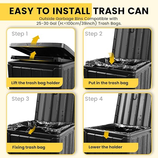 Outdoor Trash Can with Lid, Waterproof Resin Garbage Can with Tiered Lid - Image 6