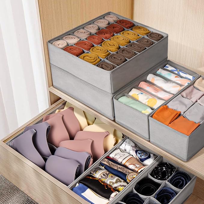 6 Pack Sock Underwear Drawer Organizer Dividers, 58 Cell Foldable Fabric - Image 6