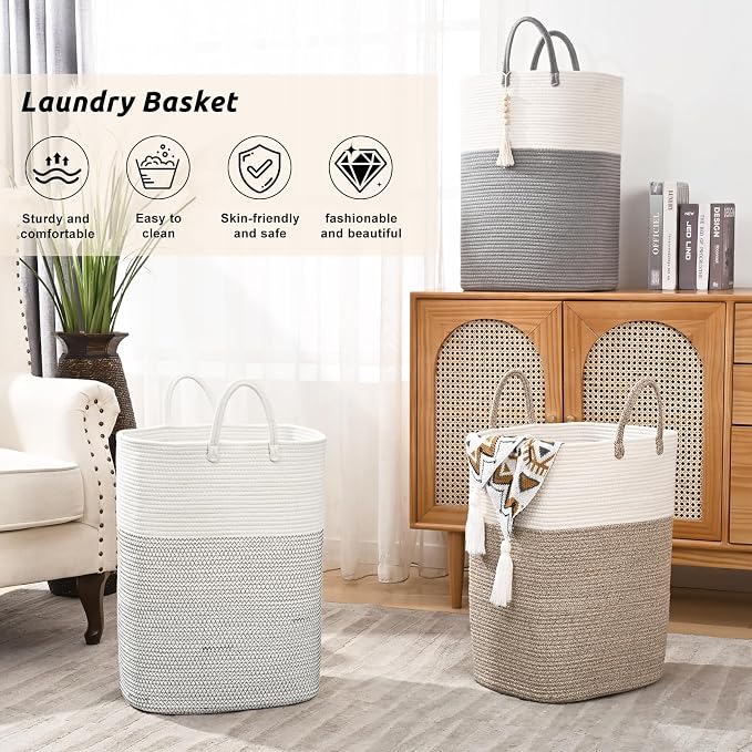 Woven Laundry Basket for Clothes, 65L Large Rectangle Laundry Hampers, Nursery - Image 6