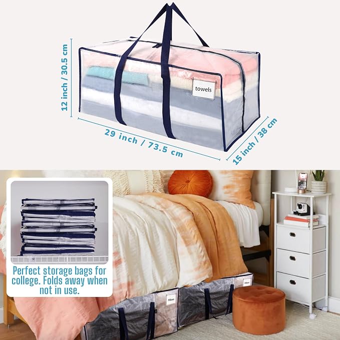 VENO 10 Pack Moving Bags Plastic Storage Totes Clothes Organization Large W - Image 4