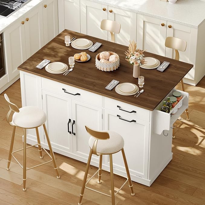 Kitchen Island with Power Outlet & Drop Leaf, Rolling Storage Cart with Trash - Image 7