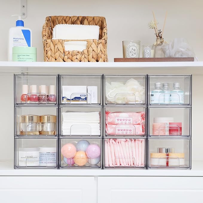Vtopmart 12 Pack Clear Small Stackable Storage Drawers, Acrylic Bathroom Makeup - Image 2