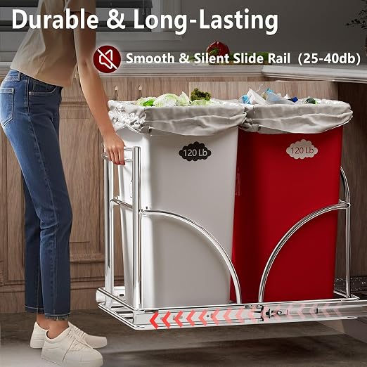Dual Under Sink Trash Can Heavy Duty Pull Out Trash Can Under Cabinet, Fits - Image 4