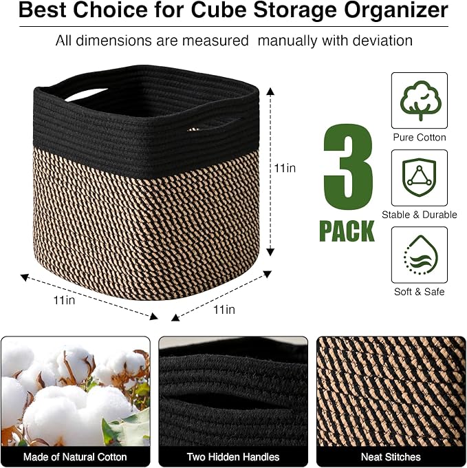11 Inch Cube Storage Bins, Storage Cube Organizer Bins, Woven Cotton Rope - Image 2