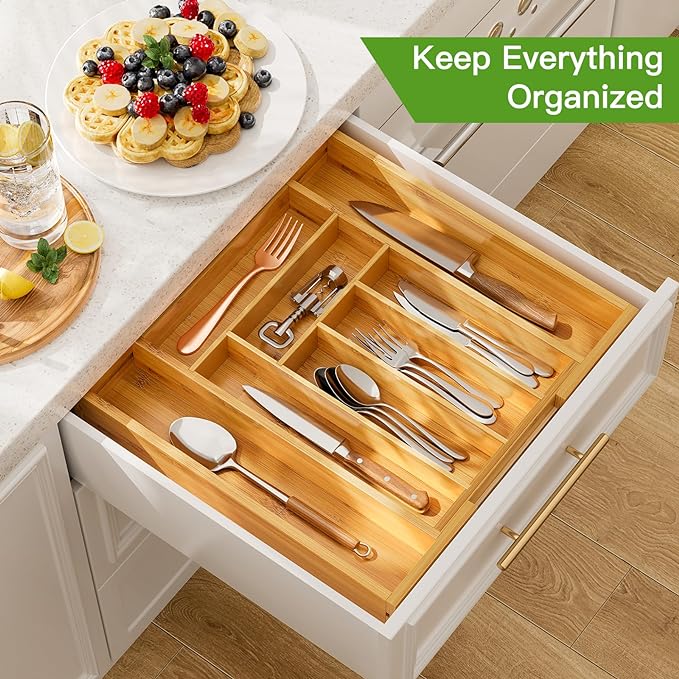 Pipishell Bamboo Expandable Drawer Organizer - Image 3