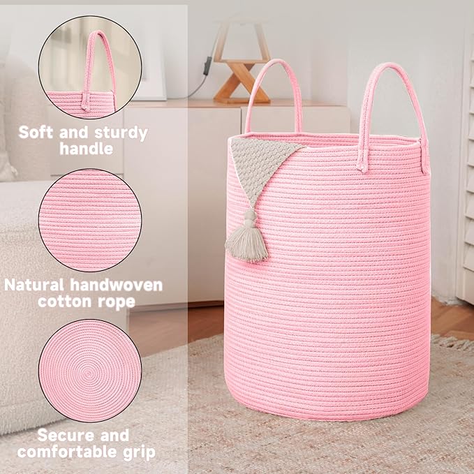 Large Woven Laundry Basket Hamper, 100L Cotton Rope Storage Bin - Image 6