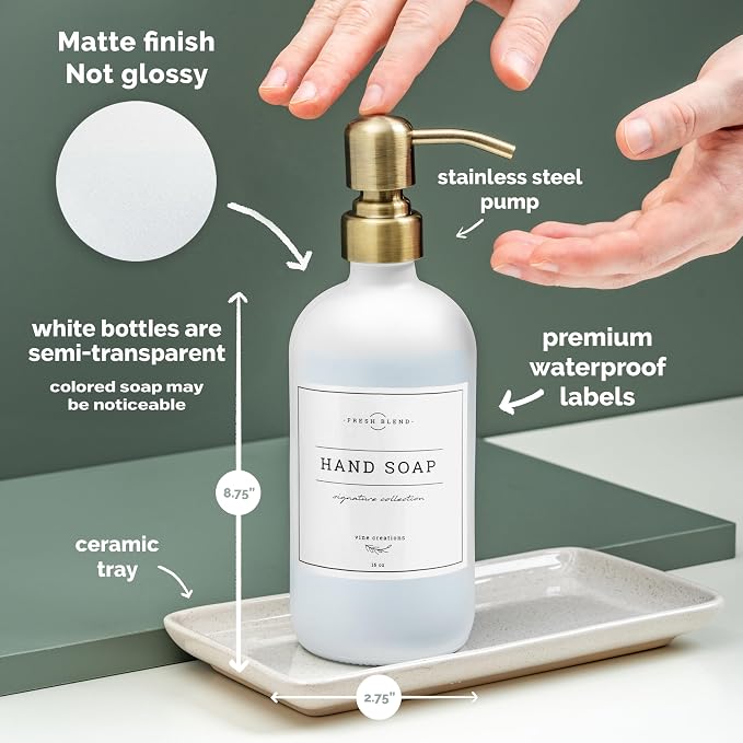 Vine Creations Glass Soap Dispenser, 2 Pack Kitchen Soap Dispenser Set - Image 4