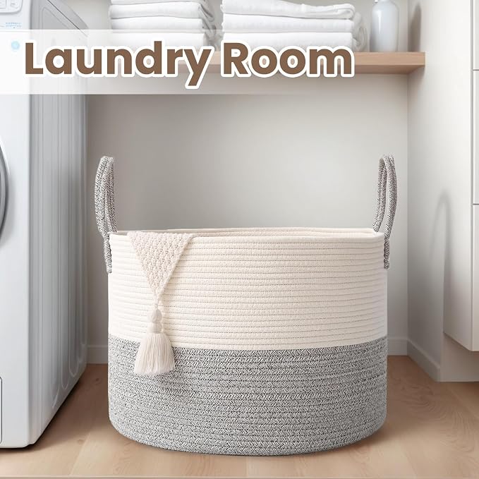 Woven Blanket Basket, 115L Large Rope Storage Bin - Image 7
