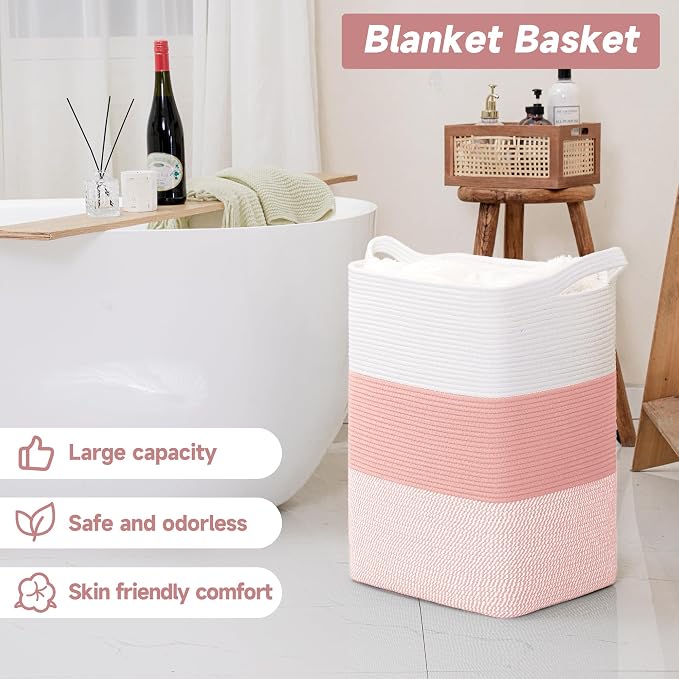 CLHMILY&Z 95L Laundry Basket Rectangular Pink Rope - Image 5