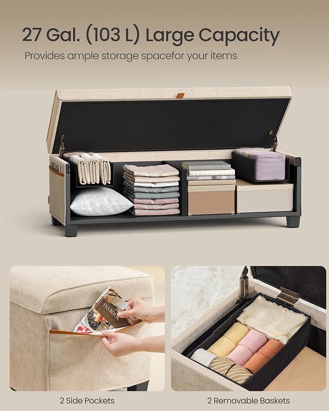 SONGMICS Storage Ottoman Bench, Storage Chest, 15.7 x 43.3 x 15.7 Inches - Image 5