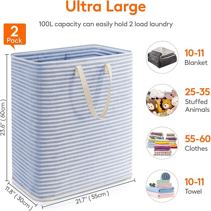 Lifewit 2 Pack Laundry Hamper Large Collapsible Laundry Baskets, Freestanding - Image 3
