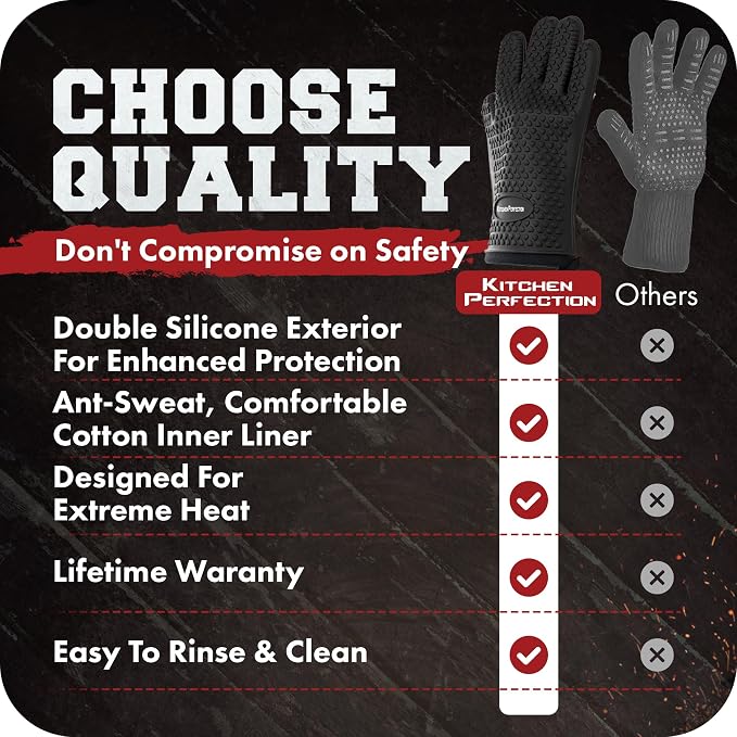 KITCHEN PERFECTION S Silicone Smoker Oven Gloves -Extreme Heat Resistant BBQ - Image 8