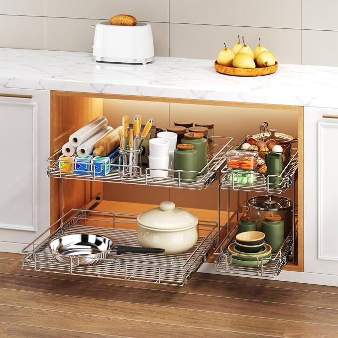 2 Tier Individual Pull Out Cabinet Organizer 27" W x 21½" D, Heavy Duty Cabinet - Image 6