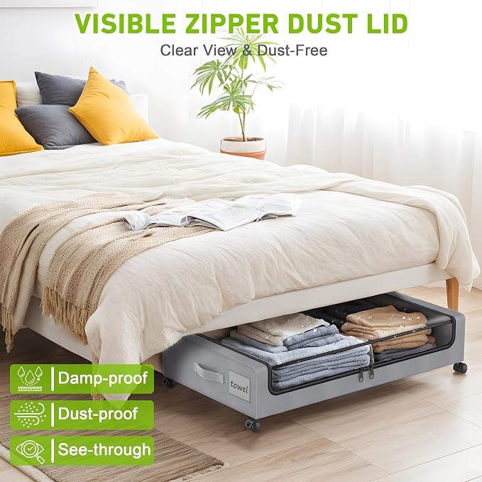 Under Bed Storage with Wheels, Underbed Storage Bins, XXL 60L Rolling Metal - Image 7