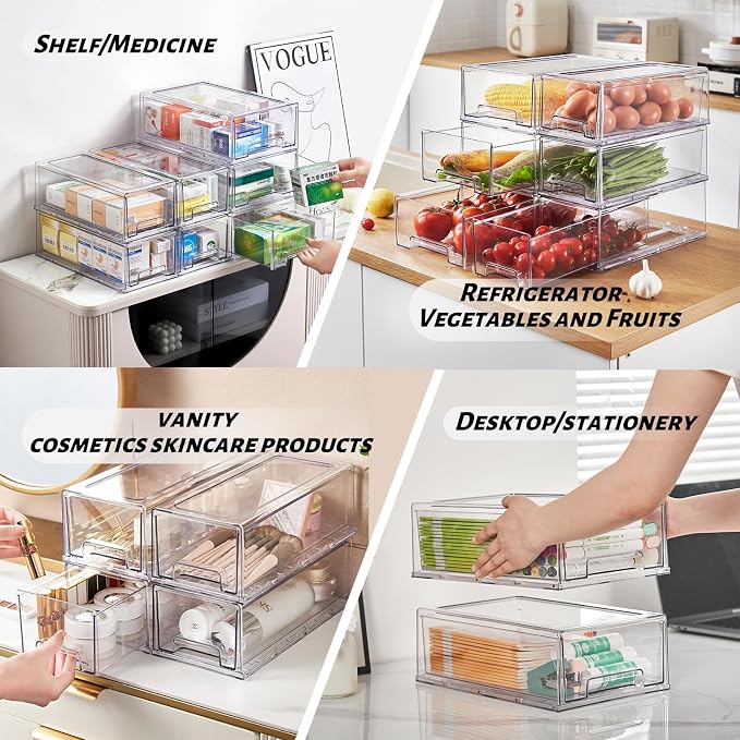 PeJeyiee 4 Pack Clear Stackable Refrigerator Organizers and Storage Drawers - Image 5